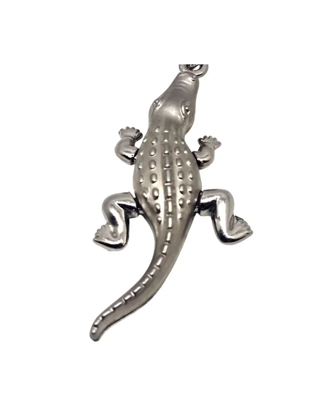 Metal Alligator Keychain Fob Souvenir With Miami Silver-Tone